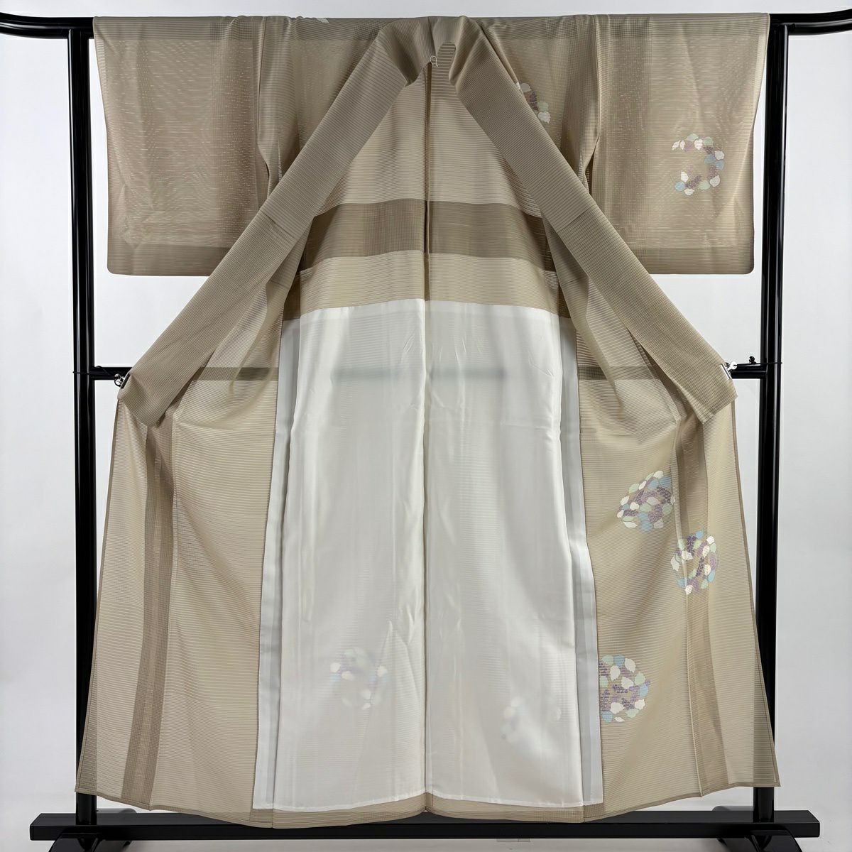 付下 身長156cm 袖長62cm S 薄物 絽 花丸紋 桐 金銀彩 米色 純蠶絲 優品級 一個紋