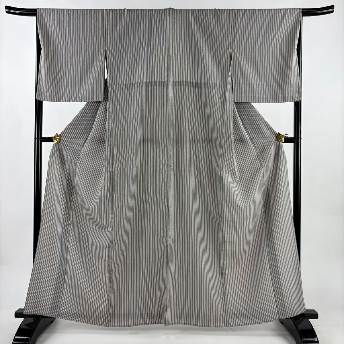 小紋 身長162cm 袖長67cm M 單層 縱條 灰白 純蠶絲 優品級