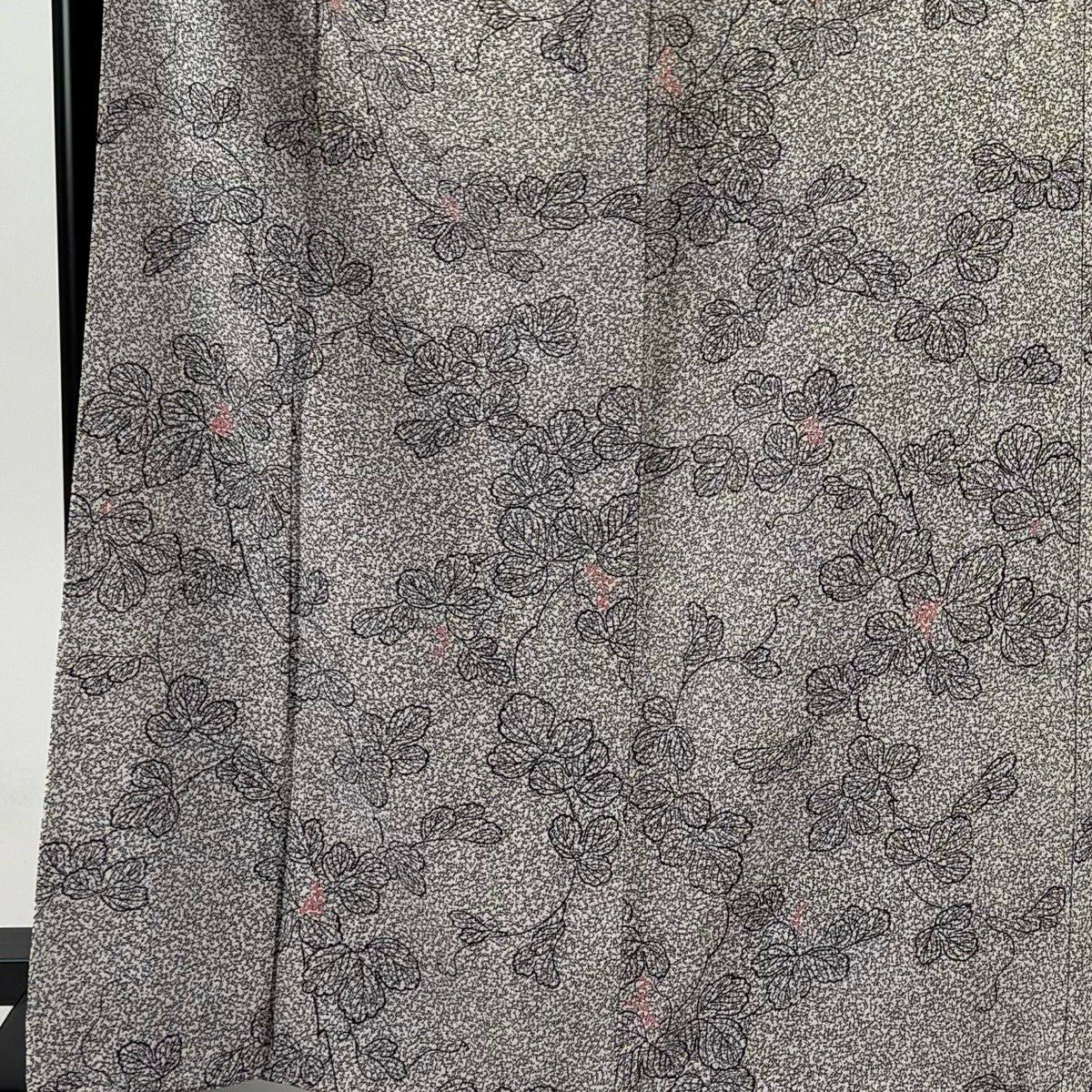 【美品】 小紋 身長166.5cm 袖長67cm M 雙層 落款あり 葉與實 灰紫 純蠶絲 秀品級