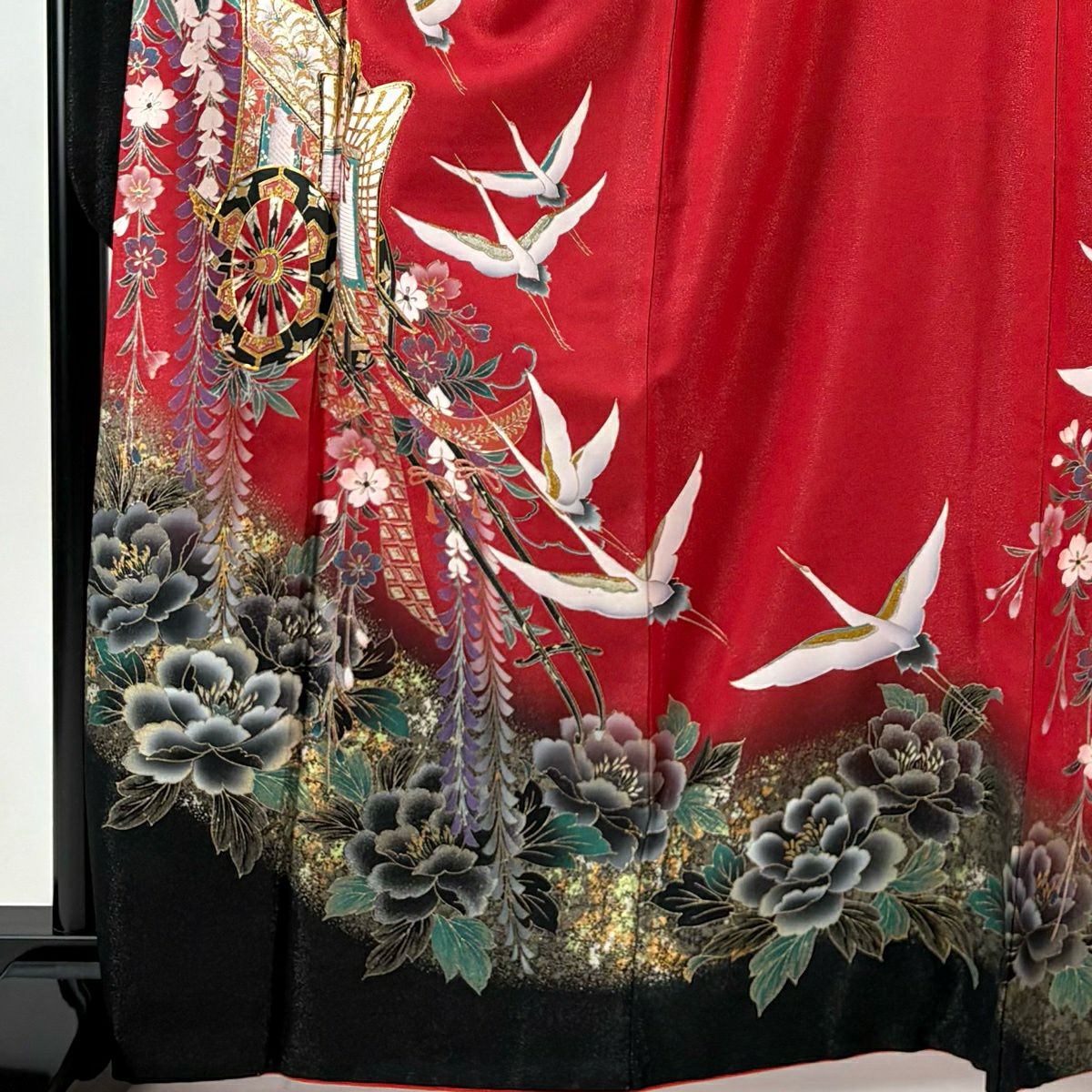 振袖禮服 身長167cm 袖長69cm L 雙層 ますいわ屋 御所車 花鳥 金銀彩 純蠶絲 秀品級