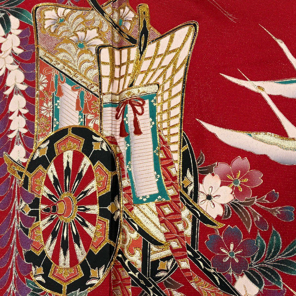 振袖禮服 身長167cm 袖長69cm L 雙層 ますいわ屋 御所車 花鳥 金銀彩 純蠶絲 秀品級