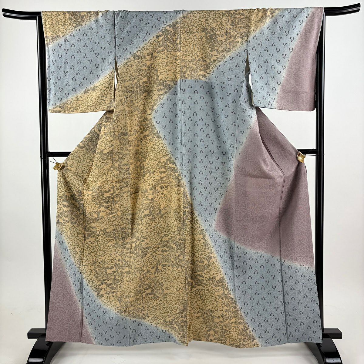 【美品】訪問服 身長164cm 袖長67cm M 雙層 草花紋紋 染分 逐漸色 漂白 純蠶絲 優品級