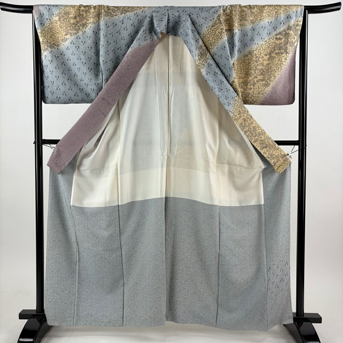 【美品】訪問服 身長164cm 袖長67cm M 雙層 草花紋紋 染分 逐漸色 漂白 純蠶絲 優品級