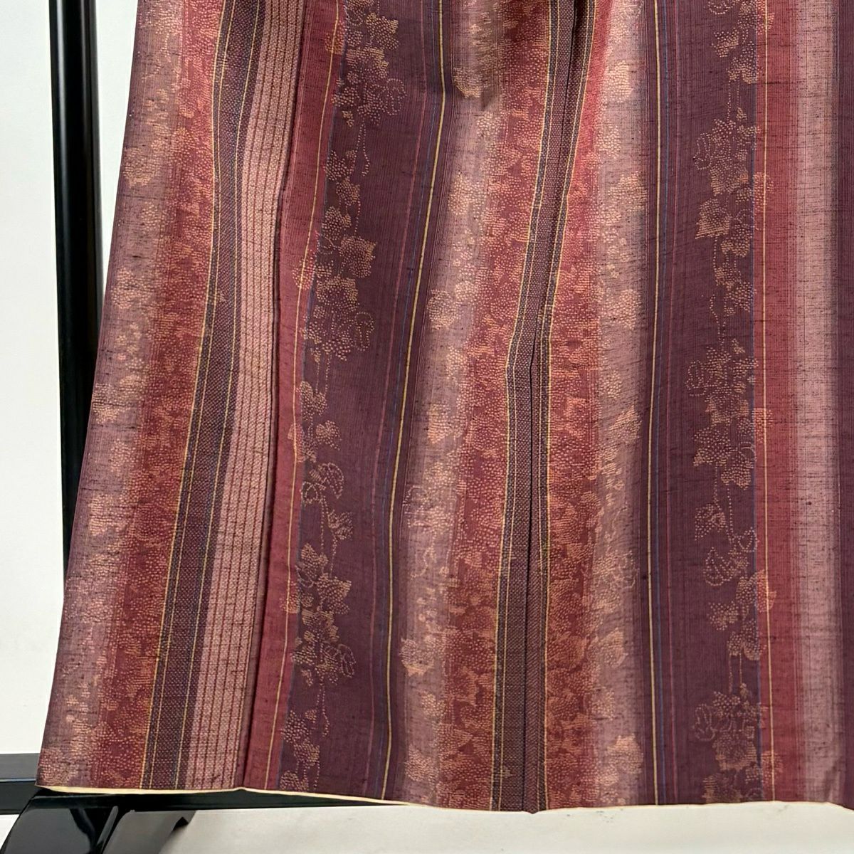 【美品】 紬織 身長161cm 袖長65cm M 雙層 證書在 葡萄 縱條 紅紫 純蠶絲 優品級