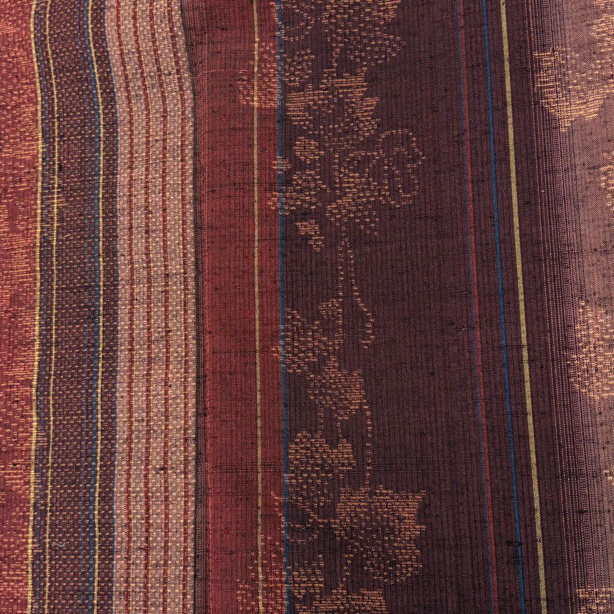 【美品】 紬織 身長161cm 袖長65cm M 雙層 證書在 葡萄 縱條 紅紫 純蠶絲 優品級