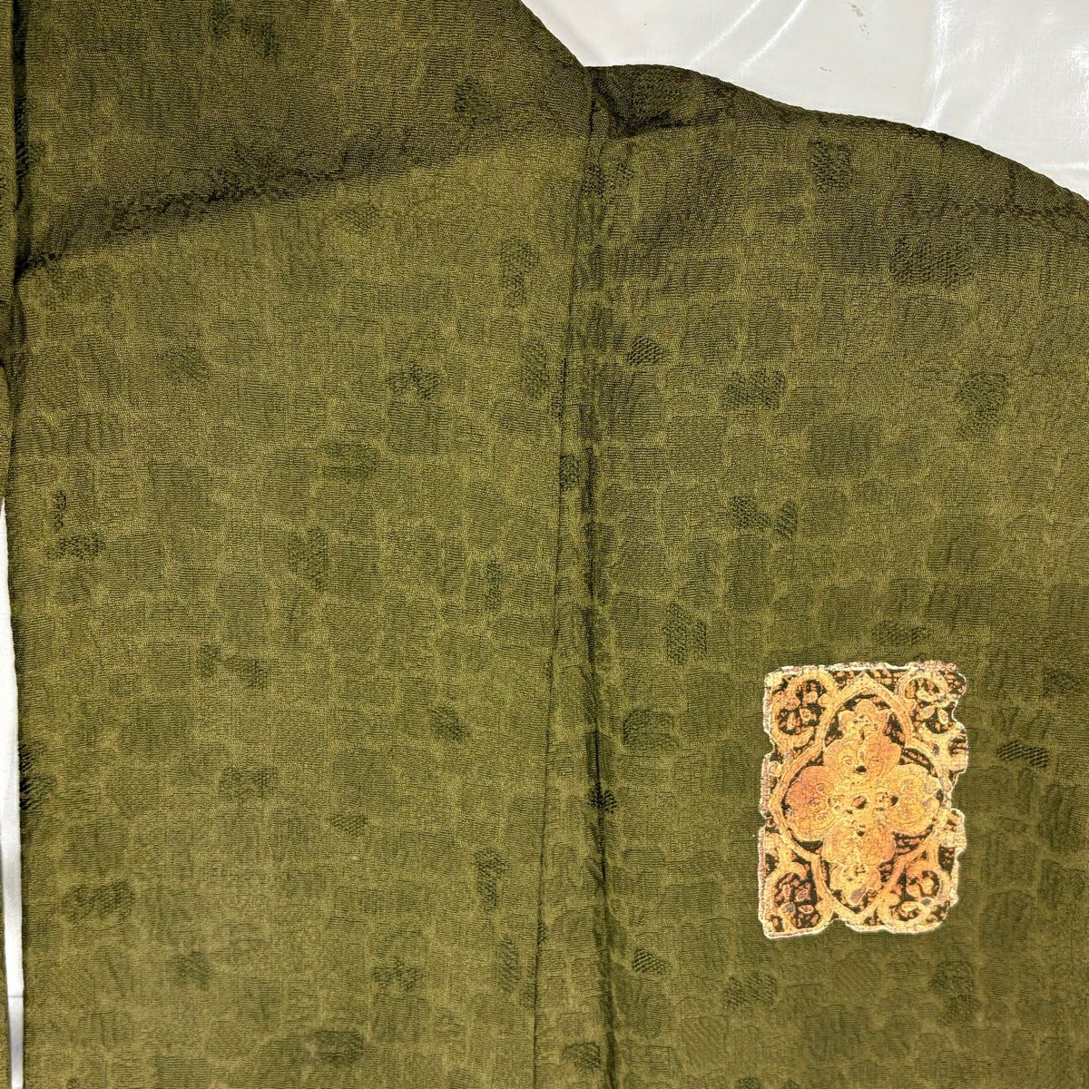 【美品】 付下 身長160cm 袖長65cm M 雙層 落款あり 華紋 文字文 金銀彩 漸層 焦茶 純蠶絲 秀品級