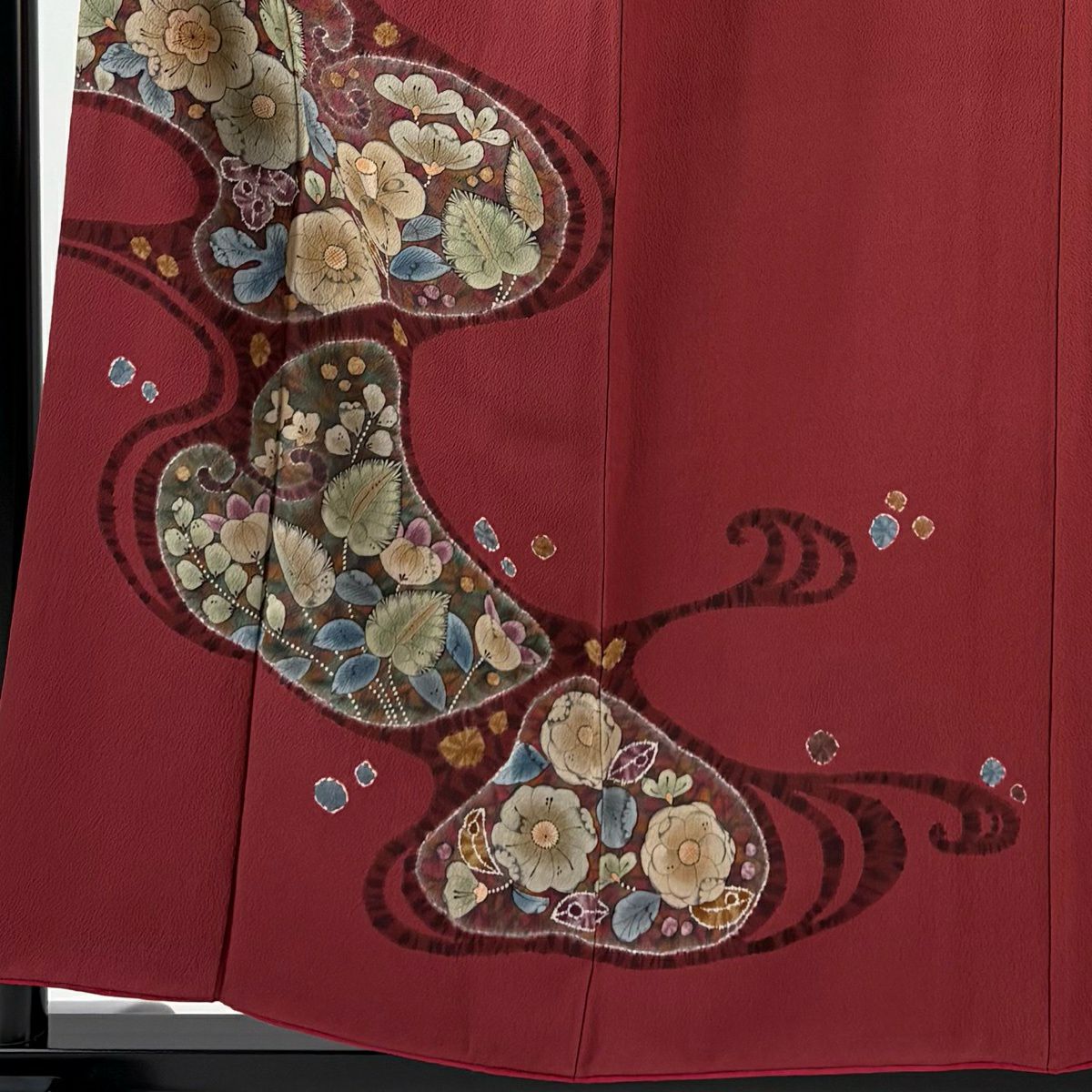 付下 身長155.5cm 袖長63.5cm S 雙層 落款 草花紋紋 水面 漸層 絞染 紅 純蠶絲 優品級