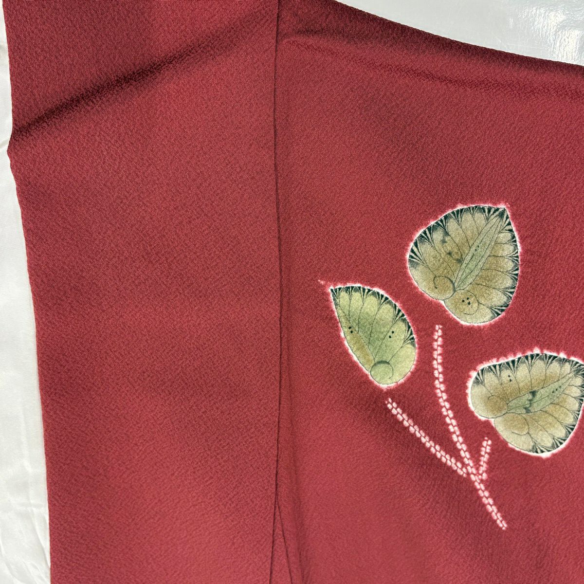 付下 身長155.5cm 袖長63.5cm S 雙層 落款 草花紋紋 水面 漸層 絞染 紅 純蠶絲 優品級