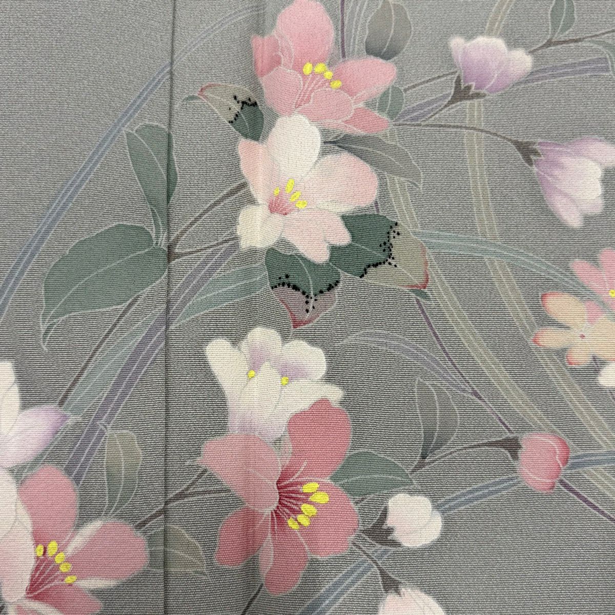付下 身長156.5cm 袖長62cm S 雙層 落款有 枝花 灰綠 純蠶絲 秀品級