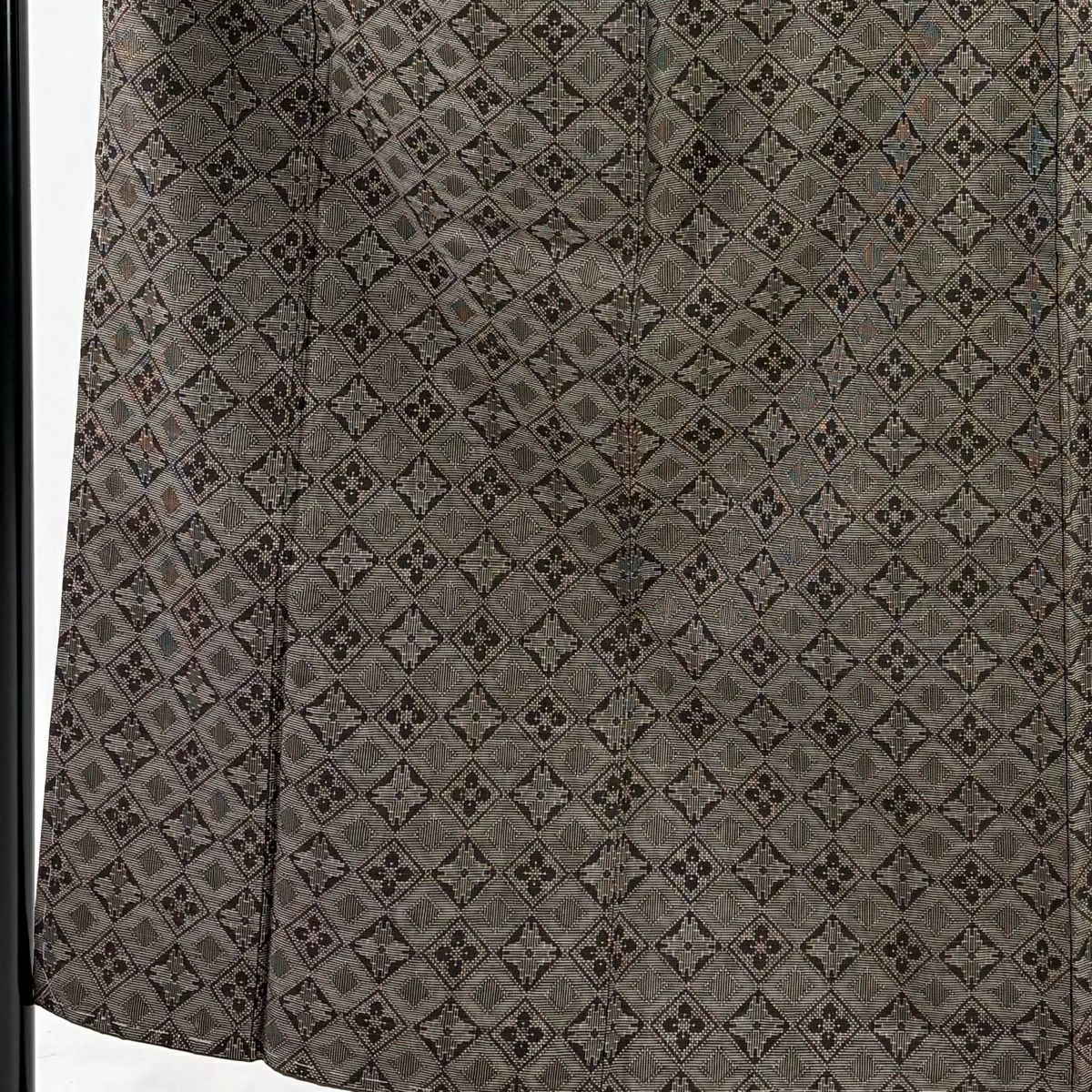 紬織 身長153.5cm 袖長63cm S 雙層 菱花 焦茶 純蠶絲 秀品級