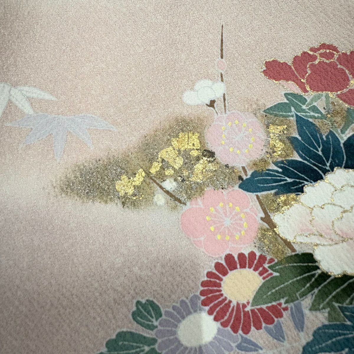 訪問服 身長160.5cm 袖長64.5cm M 雙層 花車 松樹竹子梅花 金銀彩 漸層 淺橙色 純蠶絲 優品級