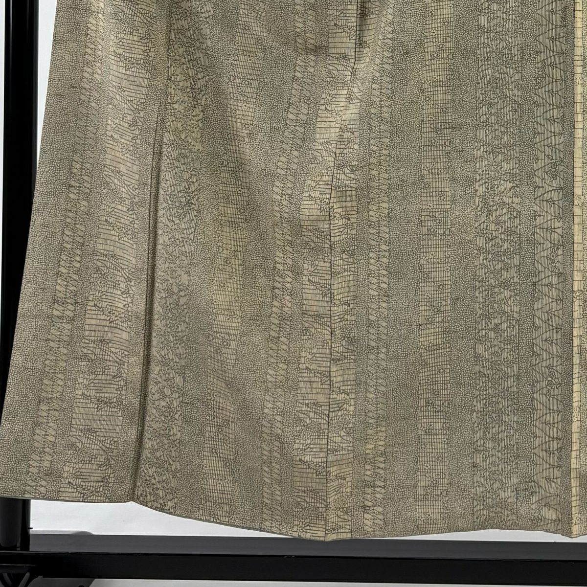 小紋 身長155.5cm 袖長62.5cm S 雙層 紬織織 草花紋紋 竹子條 紅 純蠶絲 秀品級