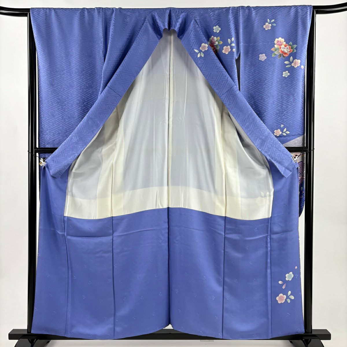 振袖禮服 身長158.5cm 袖長66cm M 雙層 落款あり 手鞠 牡丹 金絲 金銀彩 青紫 純蠶絲 秀品級