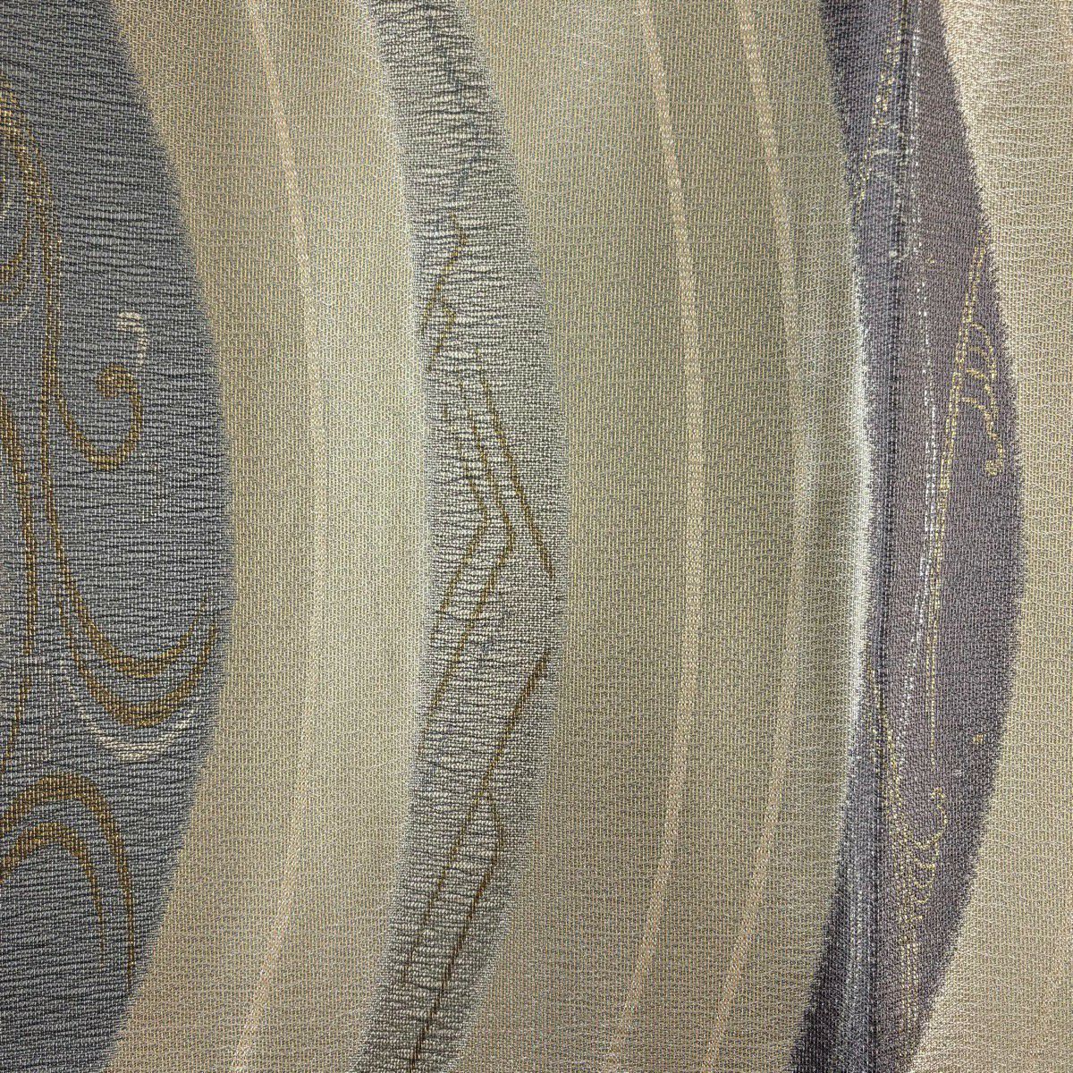 袋帶 秀品級 附落款 創作工房 傳統工藝師 意匠部門 古賀勝幸 流水 波頭 金金箔 米色 六通 純蠶絲