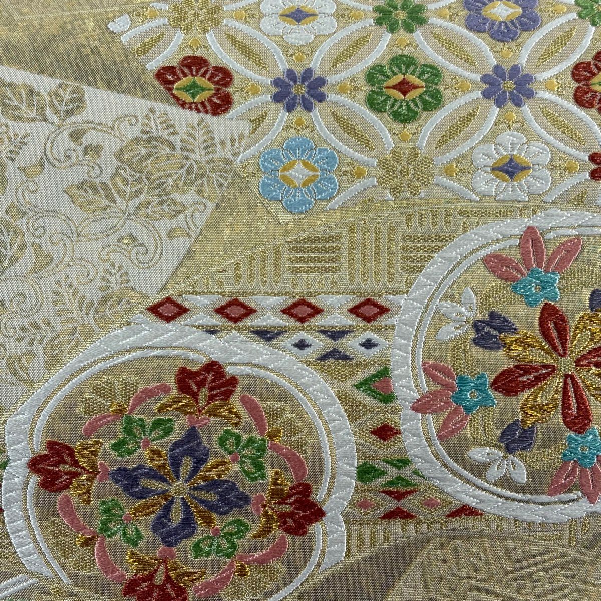 【美品】 袋帶 秀品級 本金青銅金箔 華紋 花菱 唐織 金銀糸 金色 六通 純蠶絲