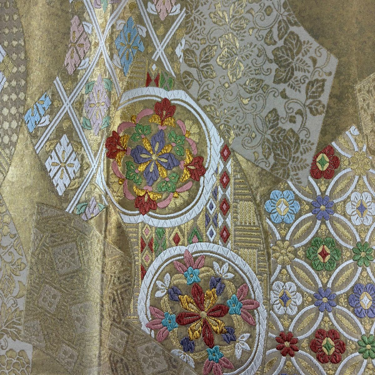 【美品】 袋帶 秀品級 本金青銅金箔 華紋 花菱 唐織 金銀糸 金色 六通 純蠶絲