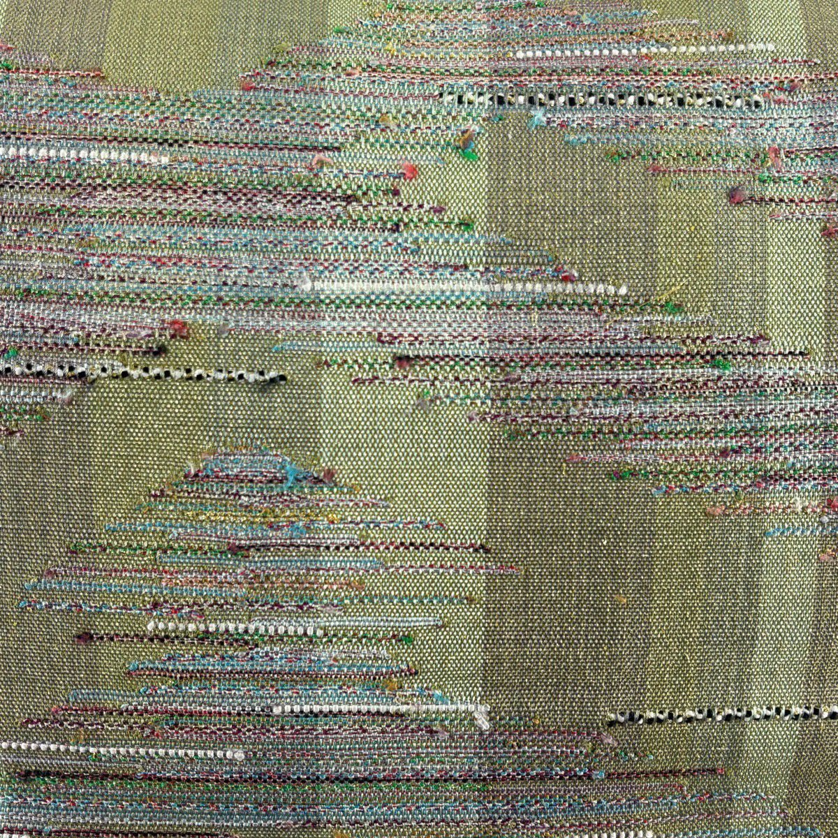 【美品】 袋帶 秀品級 縞 金絲 鶯色 大鼓圖案 純蠶絲