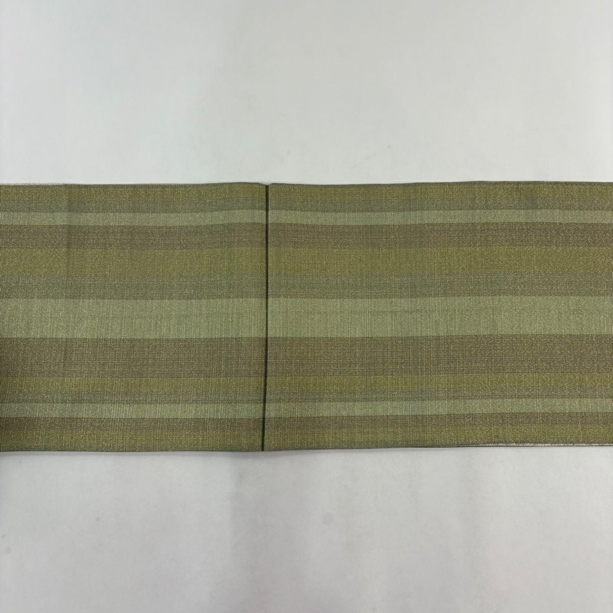 【美品】 袋帶 秀品級 縞 金絲 鶯色 大鼓圖案 純蠶絲