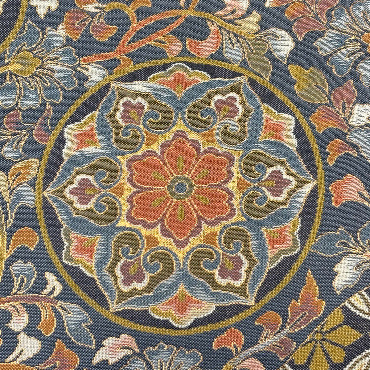 【美品】 袋帶 秀品級 華紋 花唐草紋 金絲 金金箔 灰紫 六通 純蠶絲