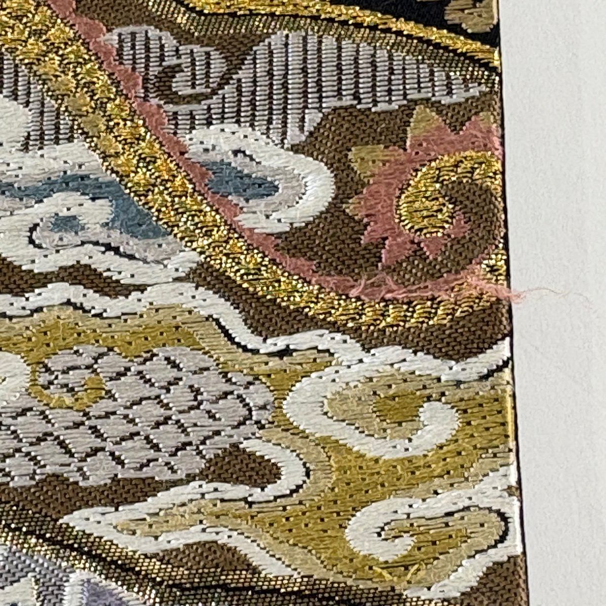 袋帶 秀品級 華鳳瑞雲紋 龍 華紋 唐織 金絲 灰綠 六通 純蠶絲