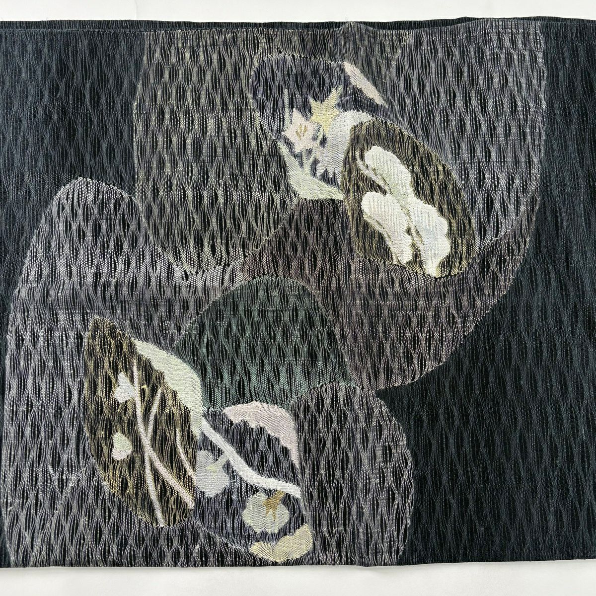 袋帶 秀品級 松樹 竹子 金銀線 墨 黑 太鼓圖案 純蠶絲