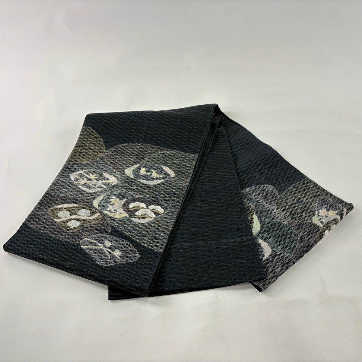 袋帶 秀品級 松樹 竹子 金銀線 墨 黑 太鼓圖案 純蠶絲