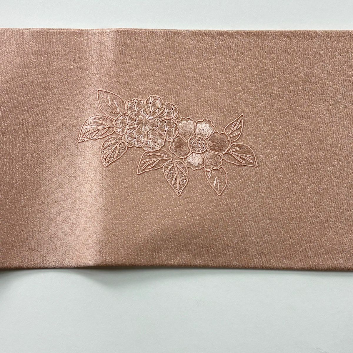 【美品】名古屋帶 優品級 草花紋紋 扇子子刺繡 粉紅 純蠶絲