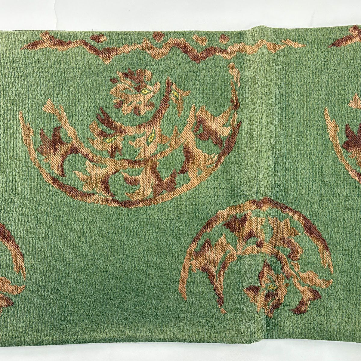 【美品】 袋帶 秀品級 草花紋 よもぎ色 六通 純蠶絲