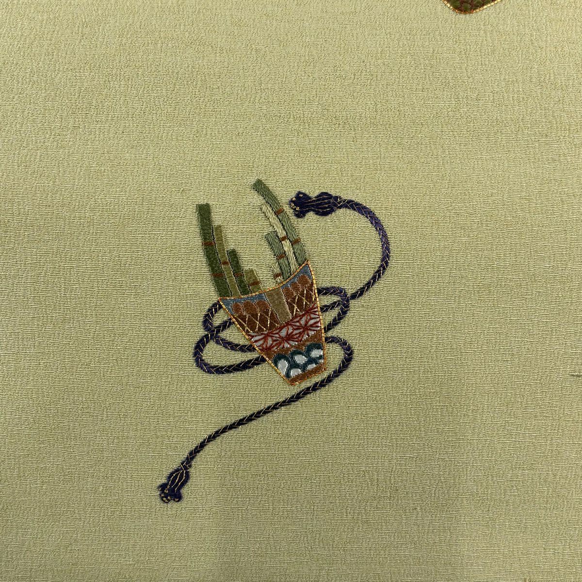 名古屋帶 秀品級 和樂器 金絲 刺繡 抹茶 純蠶絲