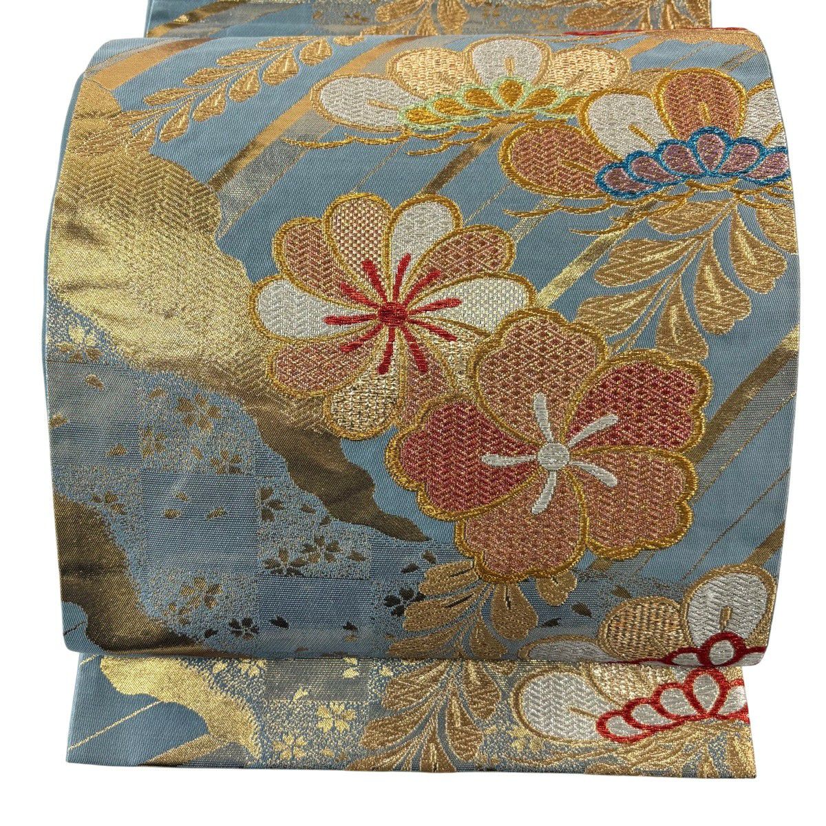 袋帶 秀品級 松樹 樱 金銀絲 金金箔 青灰 六通 純蠶絲
