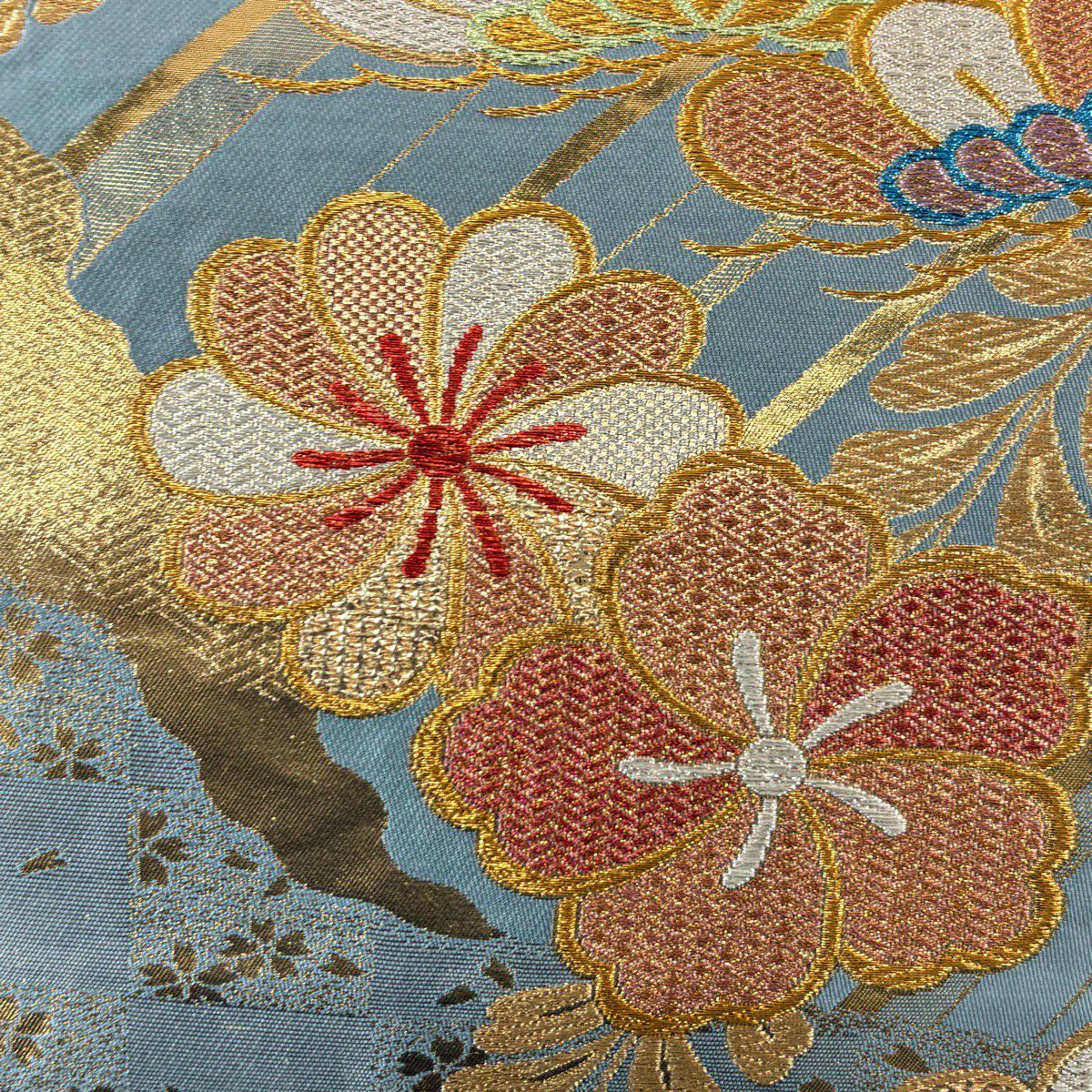 袋帶 秀品級 松樹 樱 金銀絲 金金箔 青灰 六通 純蠶絲