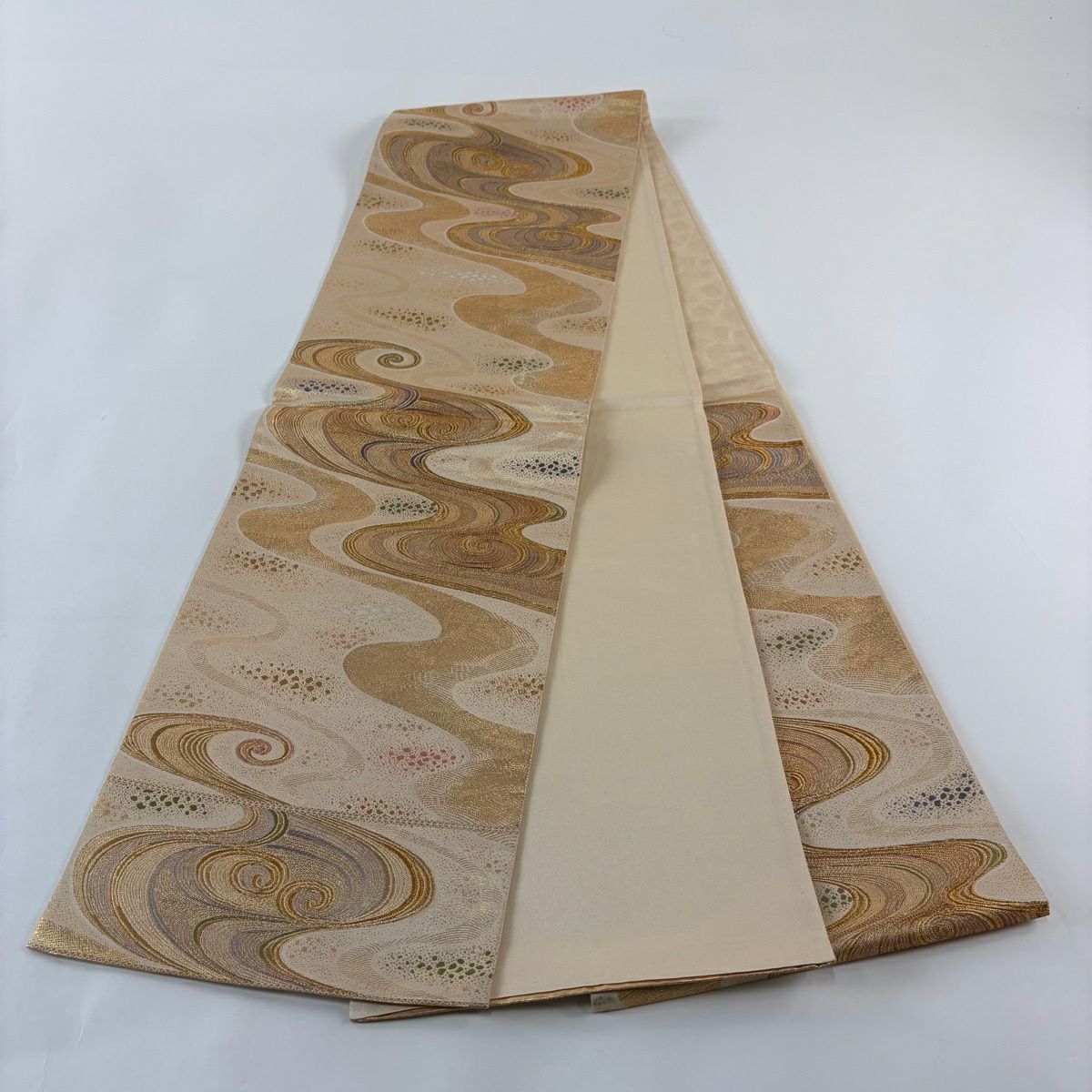 【美品】 袋帶 秀品級 關西仕立 雲流水 霞 金絲 金金箔 金色 六通 純蠶絲