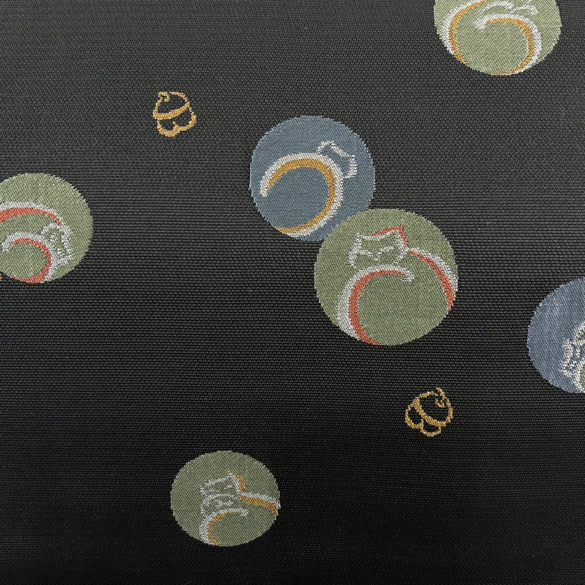 【美品】 袋帶 名古屋帶 秀品級 貓 鈴 黑 純蠶絲