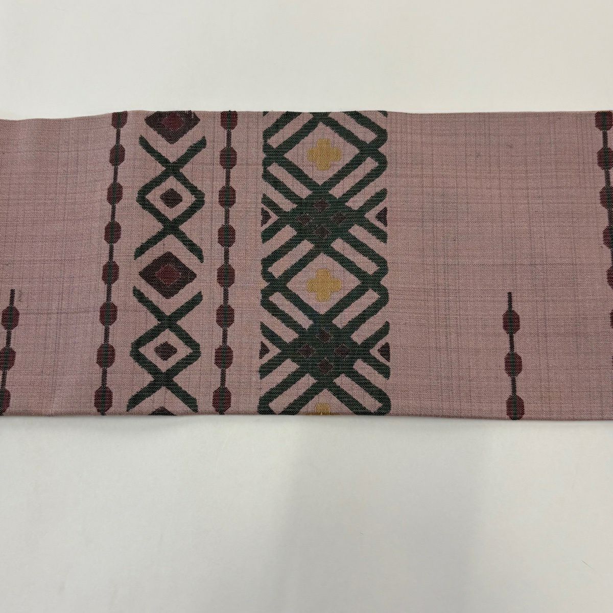 【美品】 名古屋帶 秀品級 紬織織 幾何圖案 淺粉色 純蠶絲