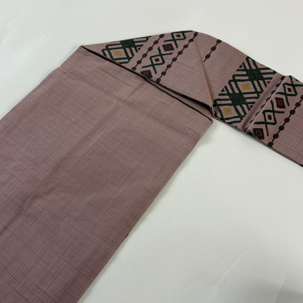 【美品】 名古屋帶 秀品級 紬織織 幾何圖案 淺粉色 純蠶絲