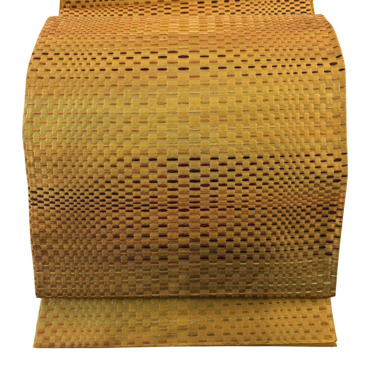 【美品】 袋帶 秀品級 縞 幾何圖案 山吹 深黃 六通 純蠶絲