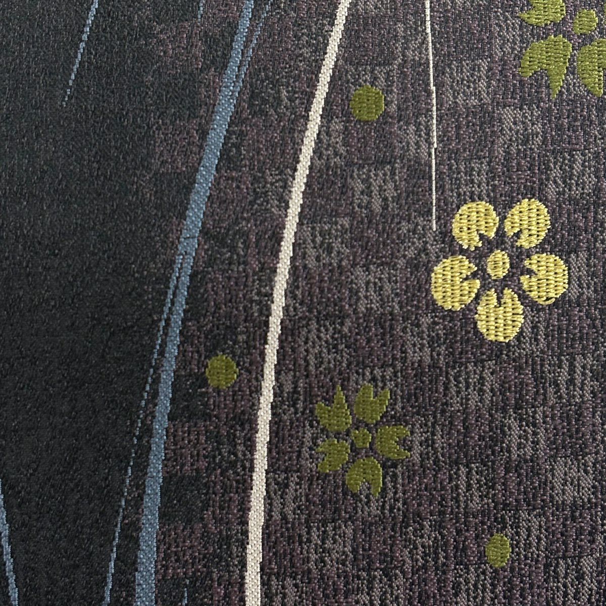 【美品】 袋帶 秀品級 市松樹 梅花 金絲 深藍 六通 純蠶絲
