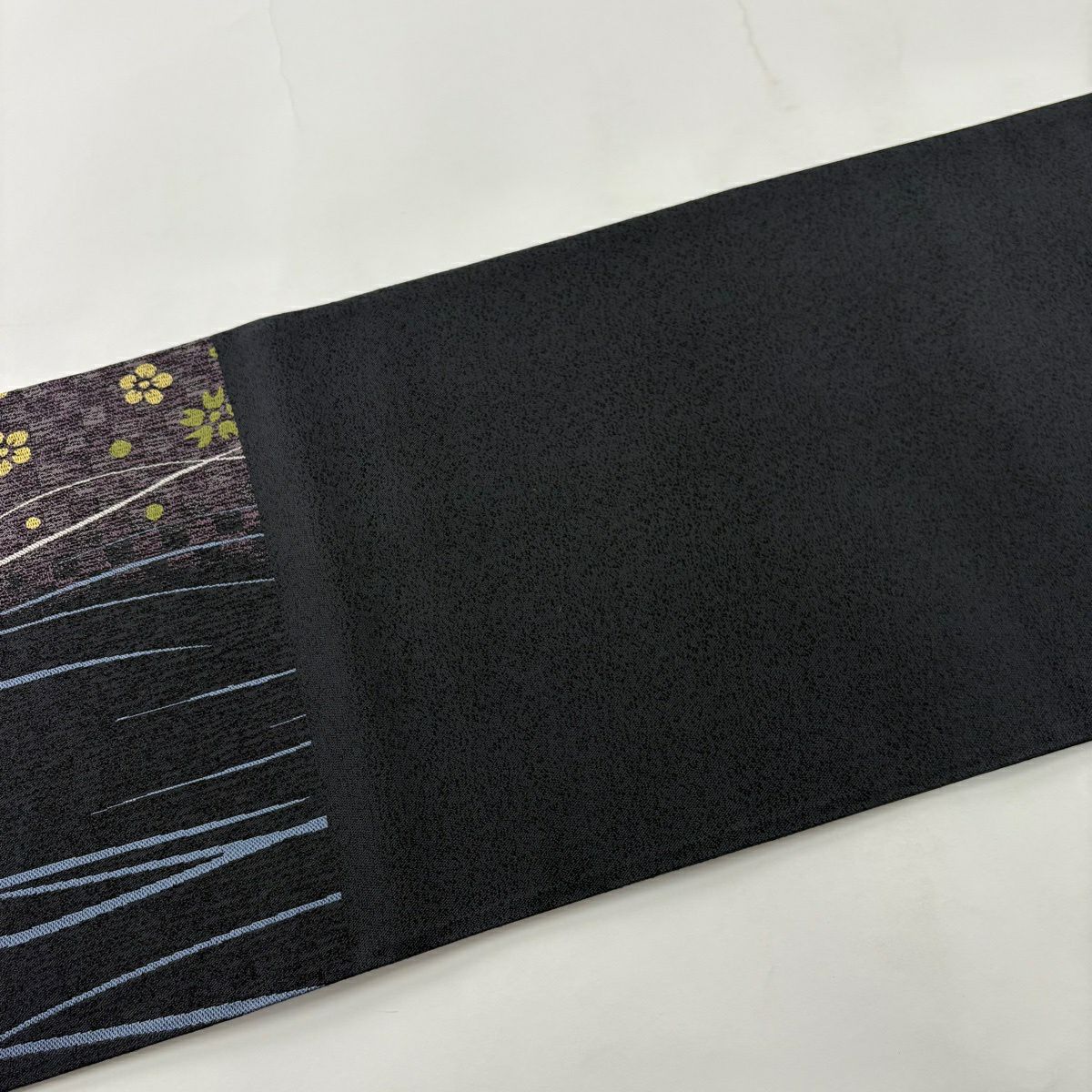 【美品】 袋帶 秀品級 市松樹 梅花 金絲 深藍 六通 純蠶絲