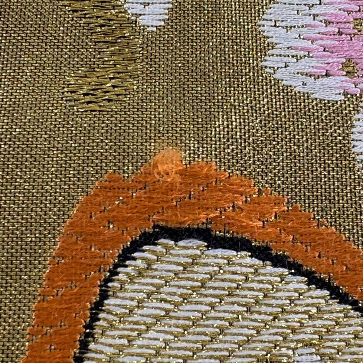 袋帶 秀品級 證書附帶 振袖禮服禮服用 櫻花 波頭 金金箔 金絲 黑色 六通 純蠶絲
