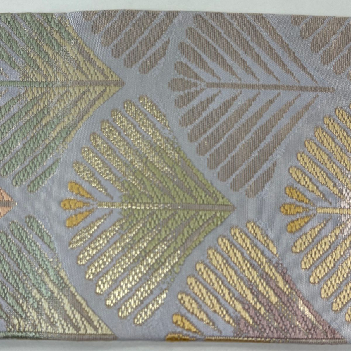 名古屋帶 秀品級 若松樹 金金箔 金絲 灰紫 純蠶絲