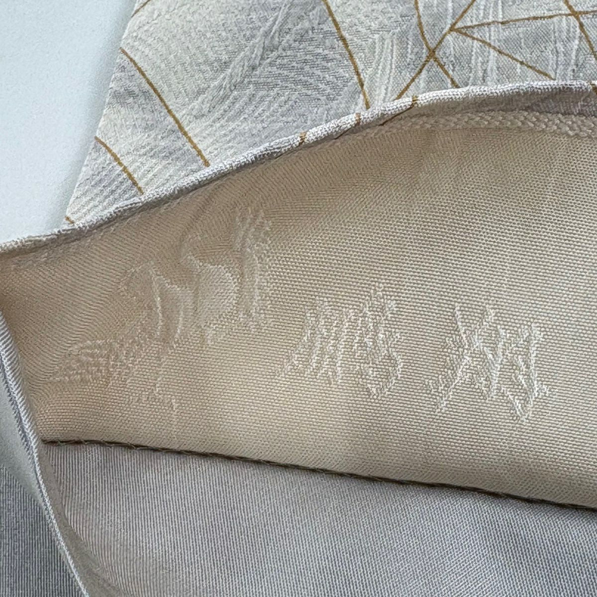 【美品】 袋帶 秀品級 有落款 鵬翔 幾何學 金絲 灰茶 全通 純蠶絲