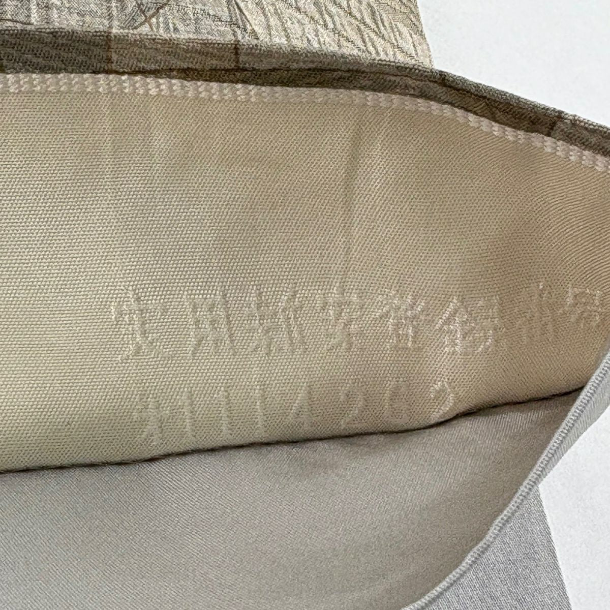 【美品】 袋帶 秀品級 有落款 鵬翔 幾何學 金絲 灰茶 全通 純蠶絲