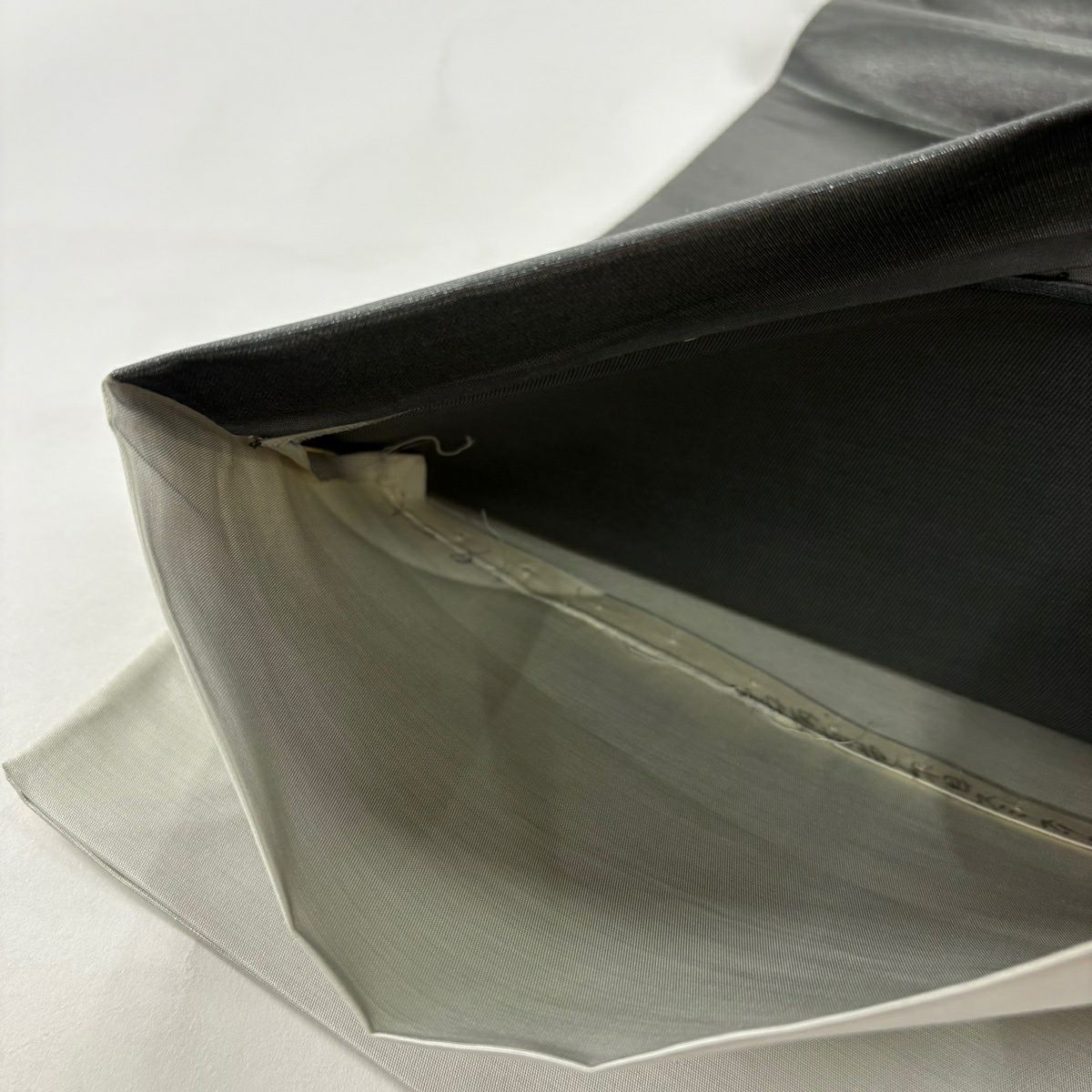 【美品】 袋帶 秀品級 鳥 銀線 灰 深藍色 お太鼓圖案 純蠶絲