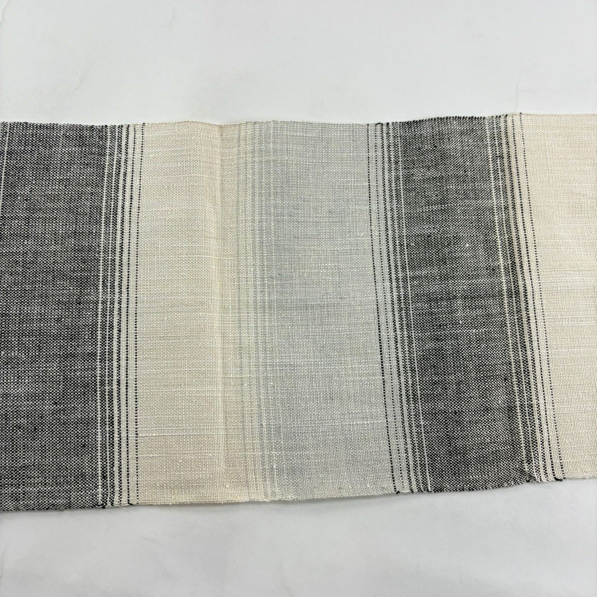 名古屋帶 優品級 松樹葉仕立 八寸名古屋帶 段紋 奶油色 純蠶絲