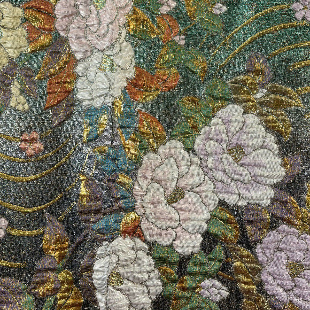 袋帶 秀品級 椿 流水 金金箔 金絲 深紫 六通 純蠶絲