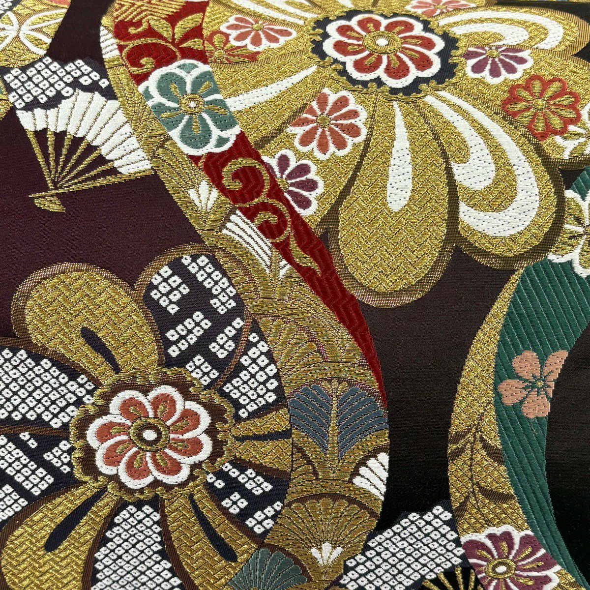 【美品】 袋帶 優品級 振袖禮服禮服用 立涌 花 唐織 金絲 深紫 六通 純蠶絲