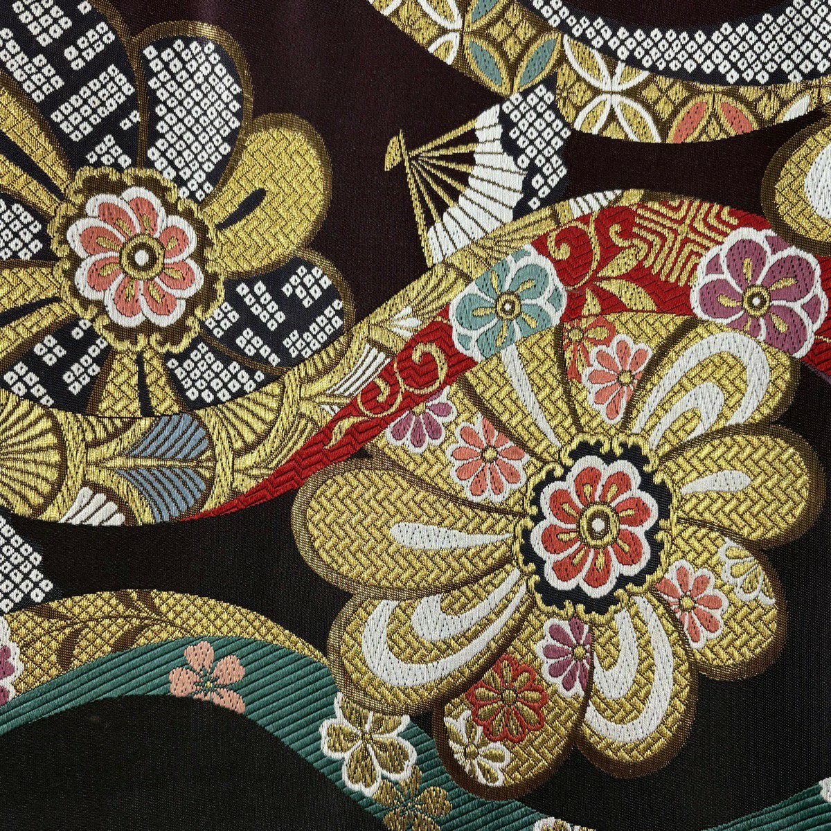【美品】 袋帶 優品級 振袖禮服禮服用 立涌 花 唐織 金絲 深紫 六通 純蠶絲