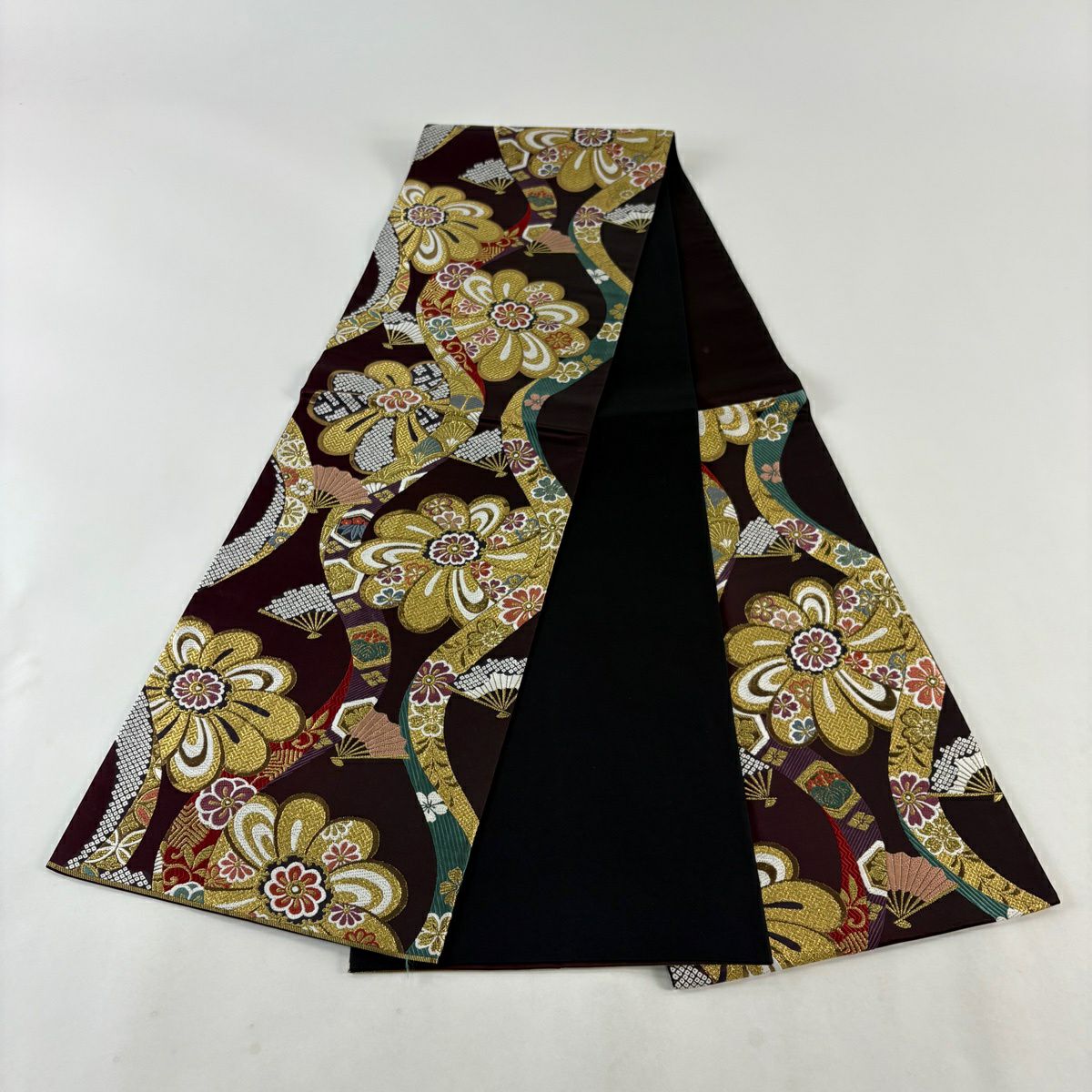 【美品】 袋帶 優品級 振袖禮服禮服用 立涌 花 唐織 金絲 深紫 六通 純蠶絲
