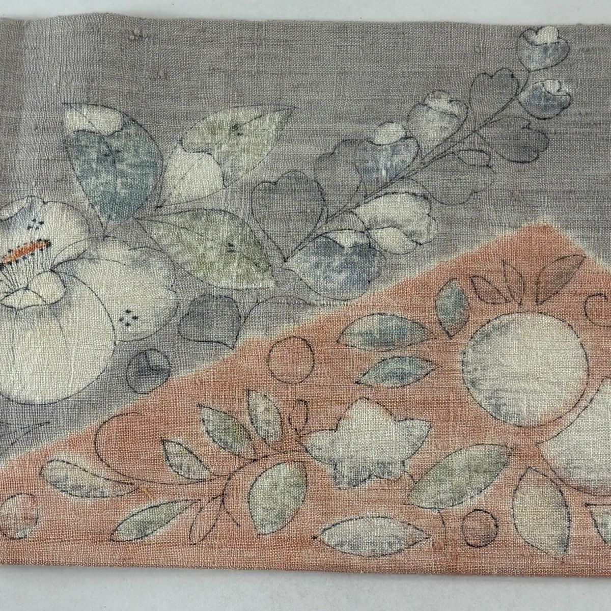 【美品】 名古屋帶 秀品級 紬織織 辻花染 絞染 粉米色 純蠶絲