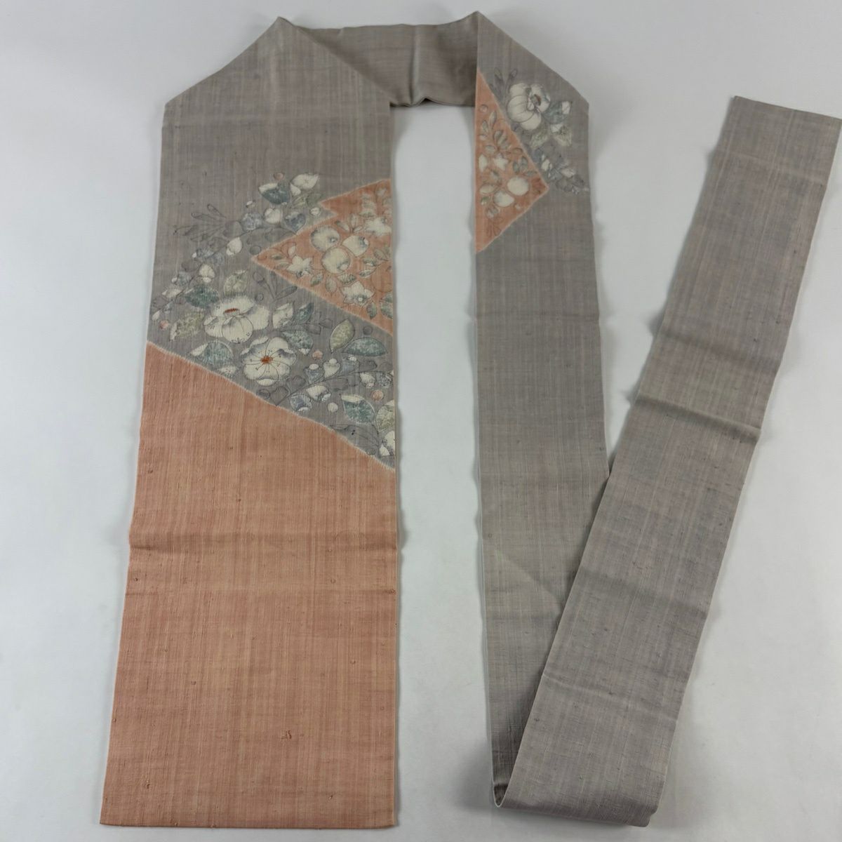 【美品】 名古屋帶 秀品級 紬織織 辻花染 絞染 粉米色 純蠶絲